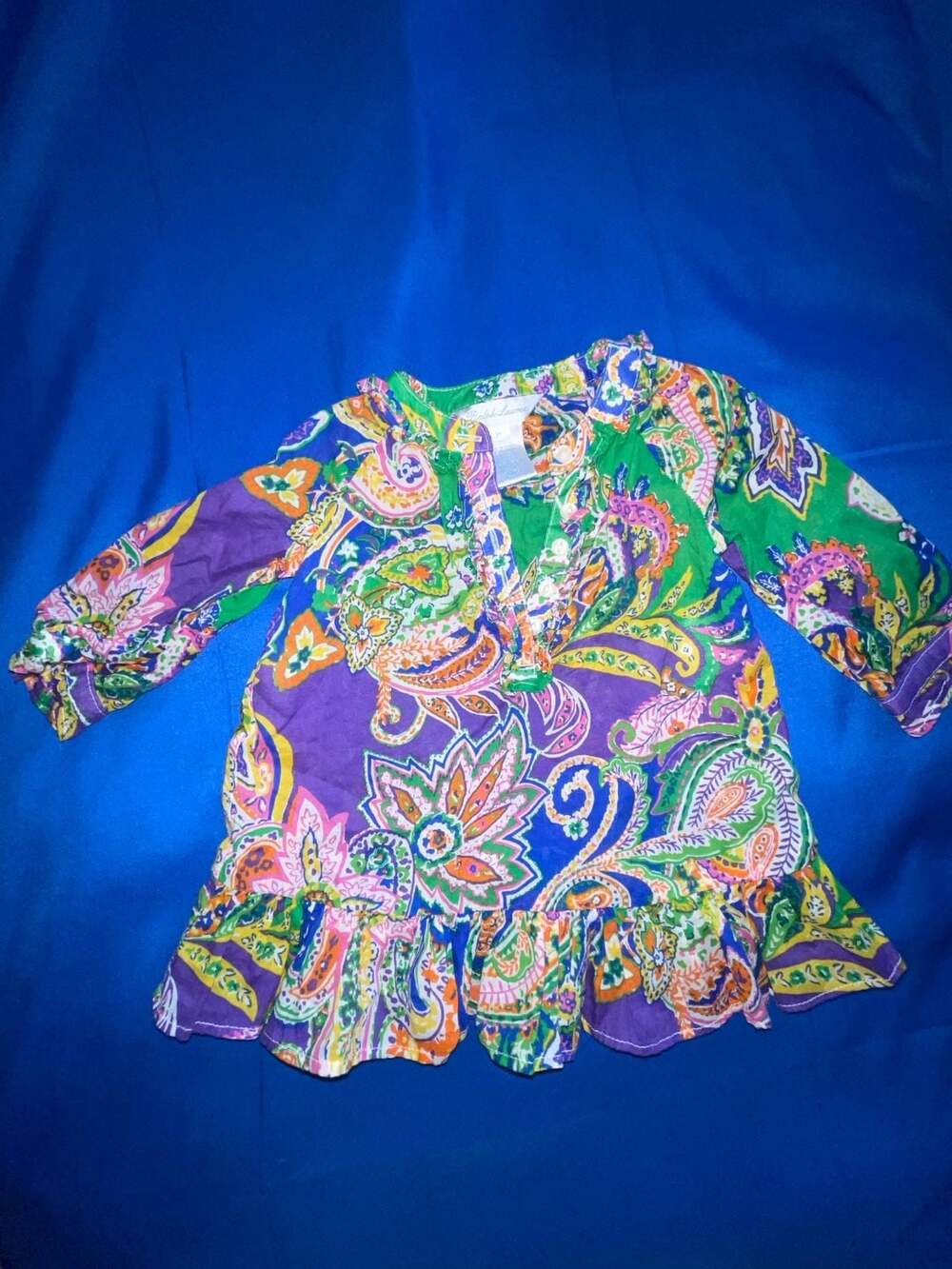 Sz 3M Ralph Lauren Infant Baby Girl 3M Boho Paisley Ruffle Peasant Tunic Top Shi